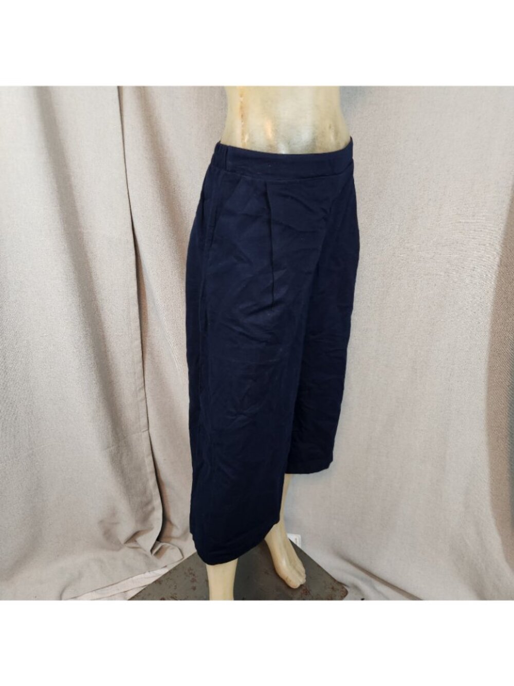 Old Navy Blue Peated Palazzo Pants Dress Slacks LARGE 33 Wx18I NEW Elastic Waist - Picture 3 of 7